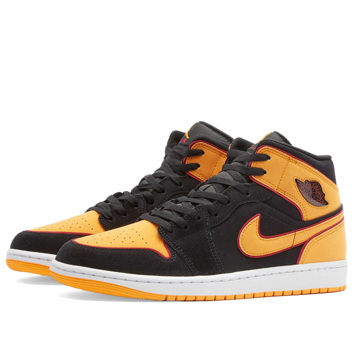 Photo: Air Jordan Men's 1 Mid Se V2 Sneakers in Black/Orange/Red/White