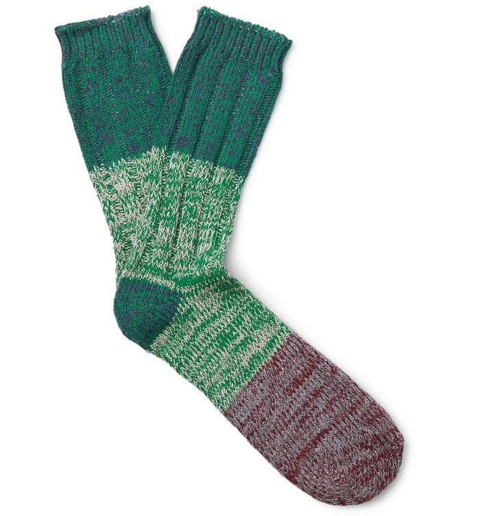 Photo: Thunders Love - Charlie Ribbed Mélange Recycled Cotton-Blend Socks - Green