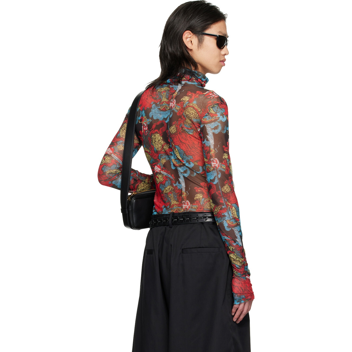 LU'U DAN Red Masked Mesh Turtleneck