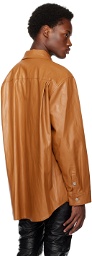System Tan Flap Pocket Faux-Leather Shirt