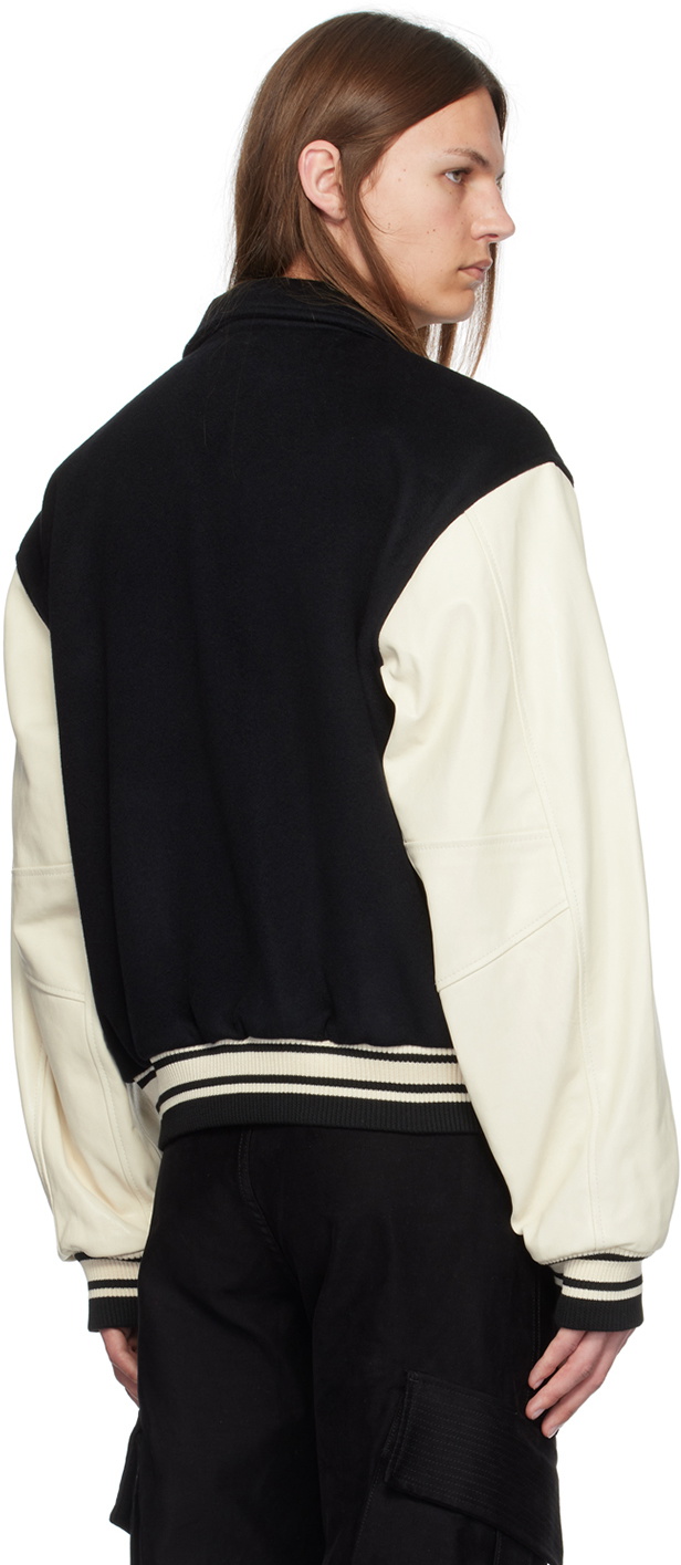 Rhude Black & Off-White Collegiate Bomber Jacket