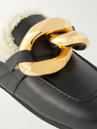 JW Anderson - Embellished Shearling-Lined Leather Loafers - Black