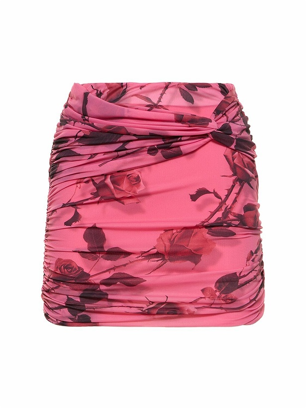 Photo: BLUMARINE - Rose Printed Draped Jersey Mini Skirt