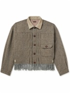 KAPITAL - Fringed Corduroy-Trimmed Wool Shirt Jacket - Brown