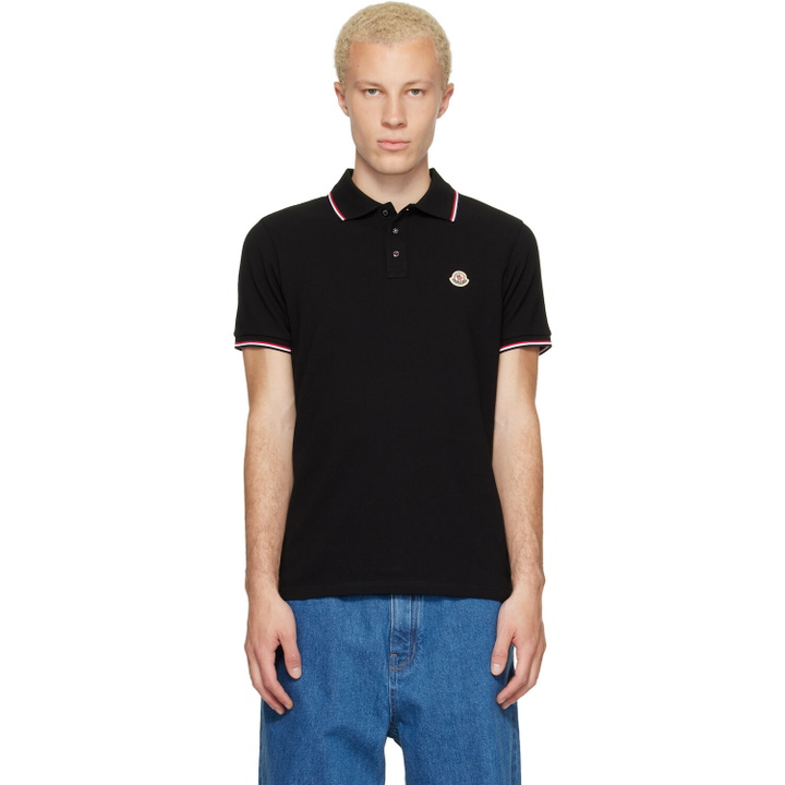 Photo: Moncler Black Tricolor-Trimmed Cotton Piquet Polo
