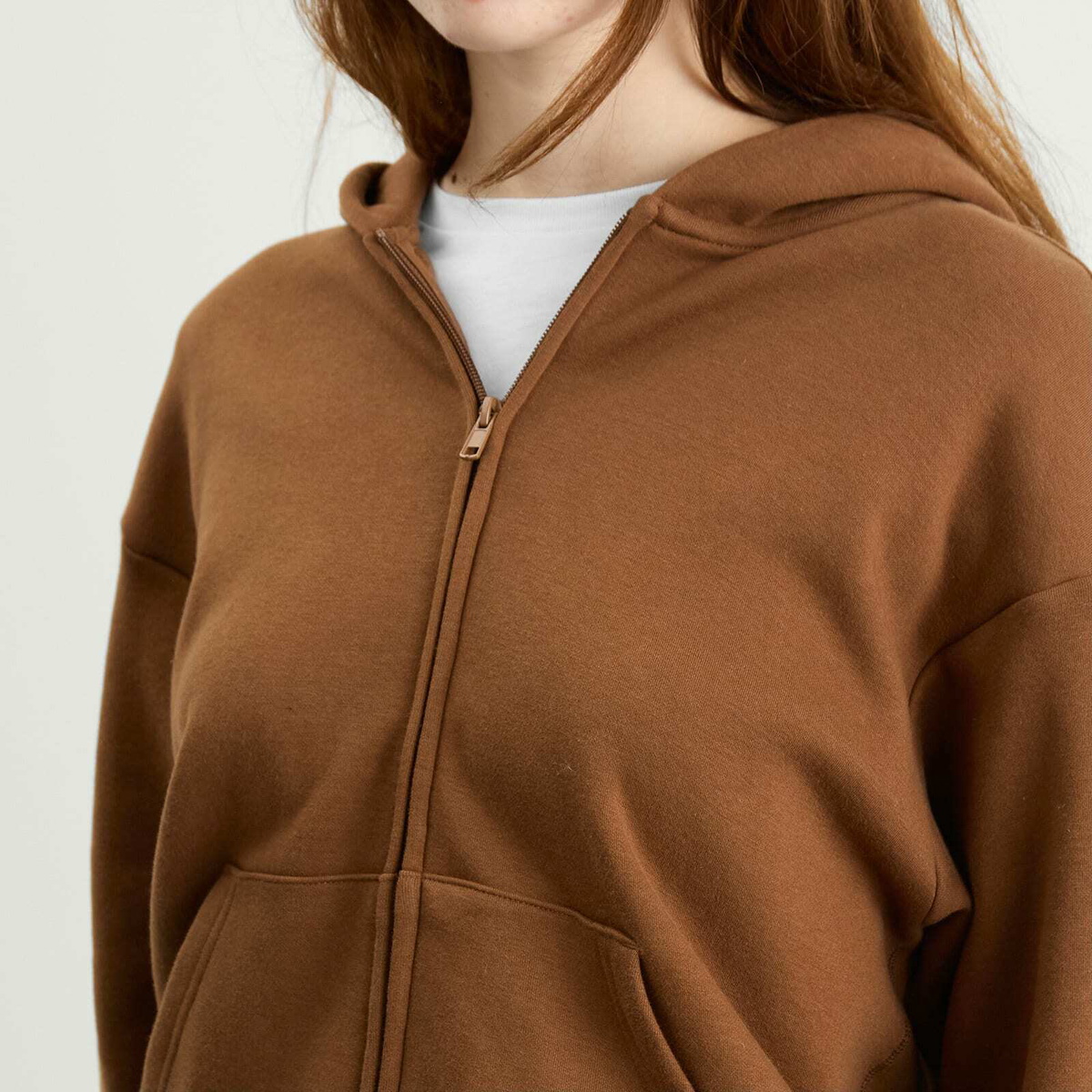 SKIMS Women's Cotton Fleece Classic Zip Up Hoodie in Bison