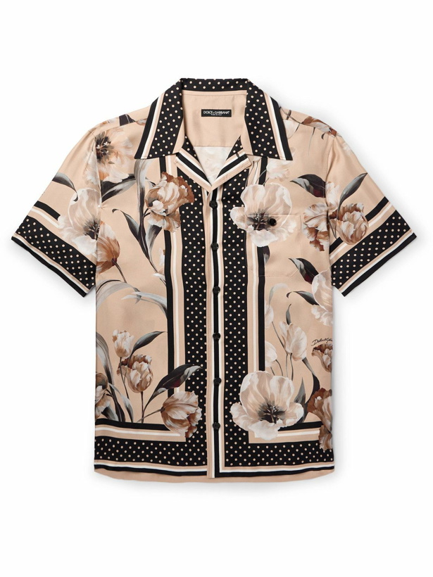 Photo: Dolce&Gabbana - Camp-Collar Floral-Print Silk-Twill Shirt - Neutrals