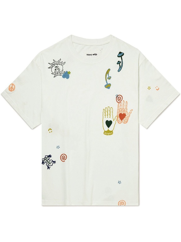 Photo: Story Mfg. - Grateful Embroidered Printed Cotton-Jersey T-Shirt - White