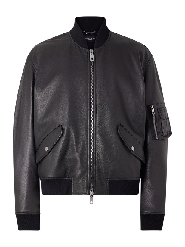 Photo: Dolce&Gabbana - Padded Full-Grain Leather Bomber Jacket - Black