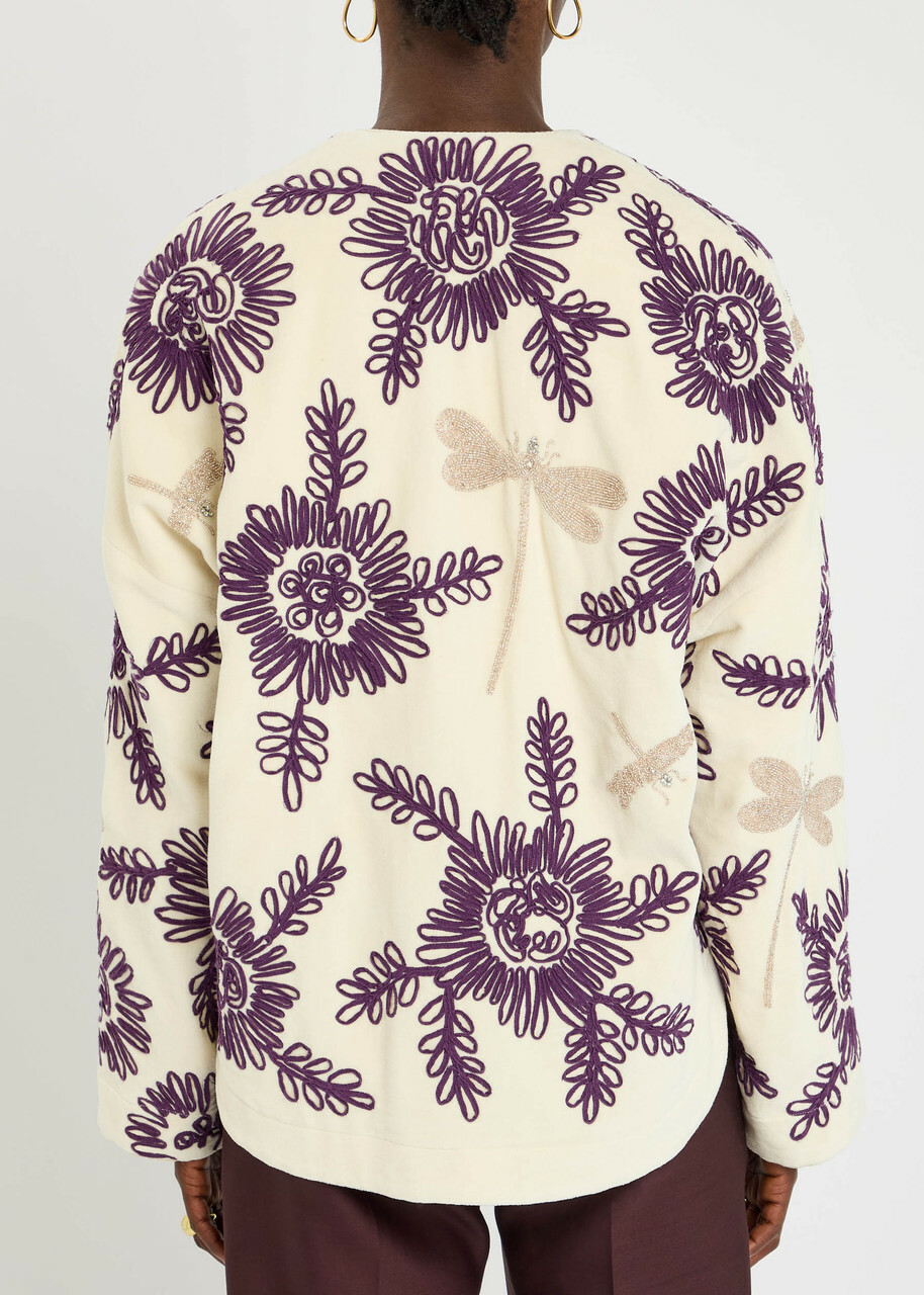 Forte_forte Embroidered Velvet Jacket Cream