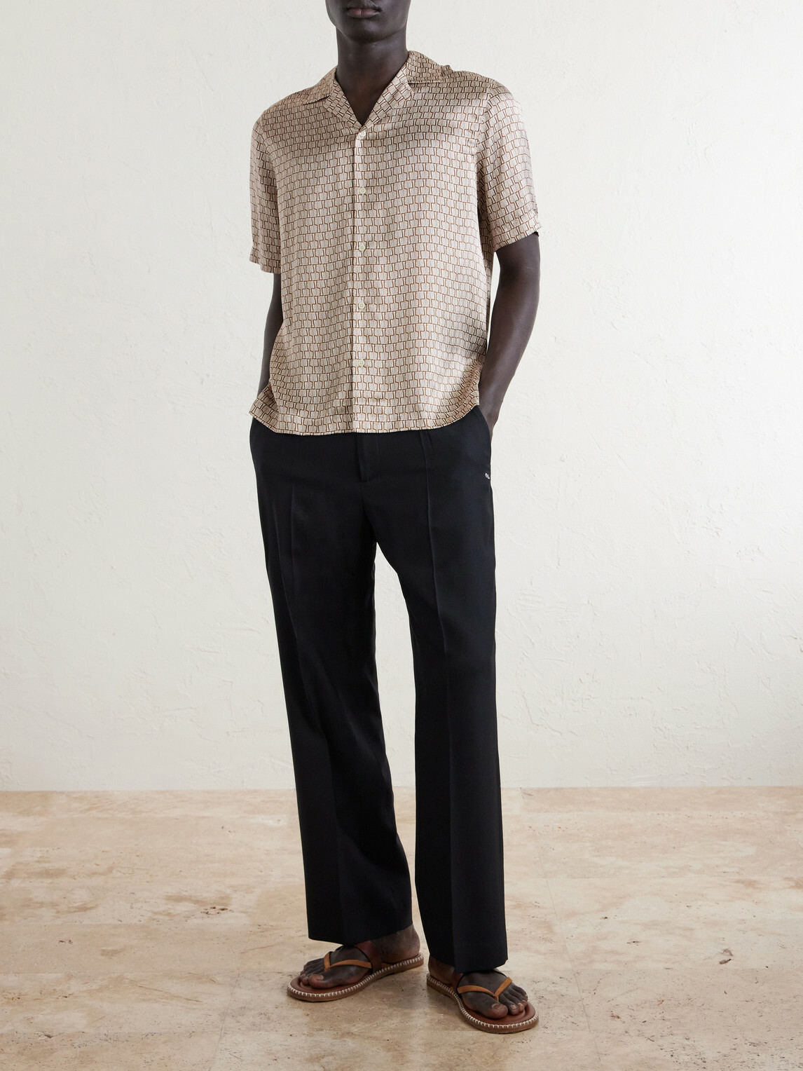Frescobol Carioca - Roberto Camp-Collar Printed Silk-Voile Shirt - Brown