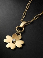 Foundrae - Super Fine Clip Slide Chain and Mini Four Heart Clover Gold Diamond Pendant Necklace