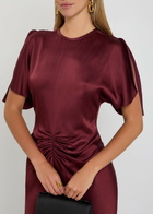Victoria Beckham Gathered Satin-crepe Midi Dress Dark Red