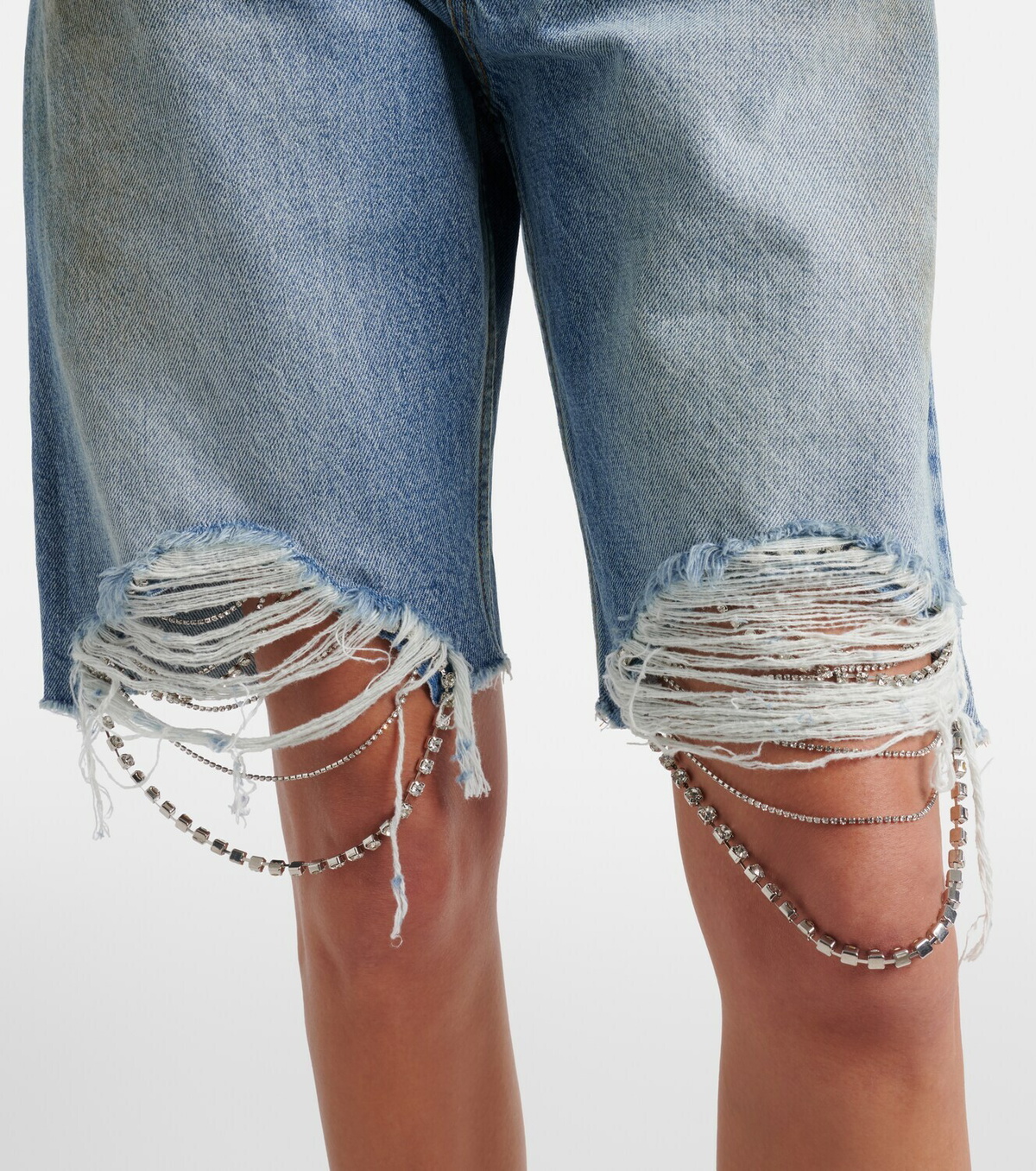 Area Distressed embellished denim shorts