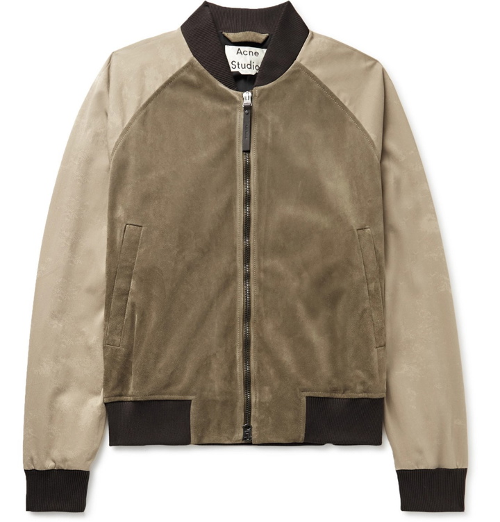 Photo: Acne Studios - Suede and Cotton-Twill Bomber Jacket - Green