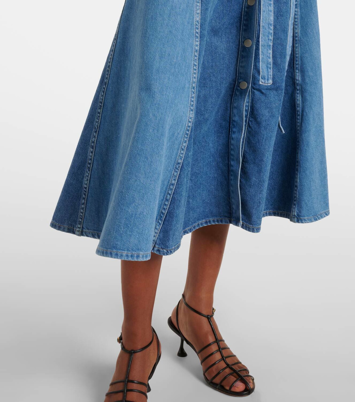 ag jeans denim dress Belted paneled denim midi dress in blue - AG Jeans