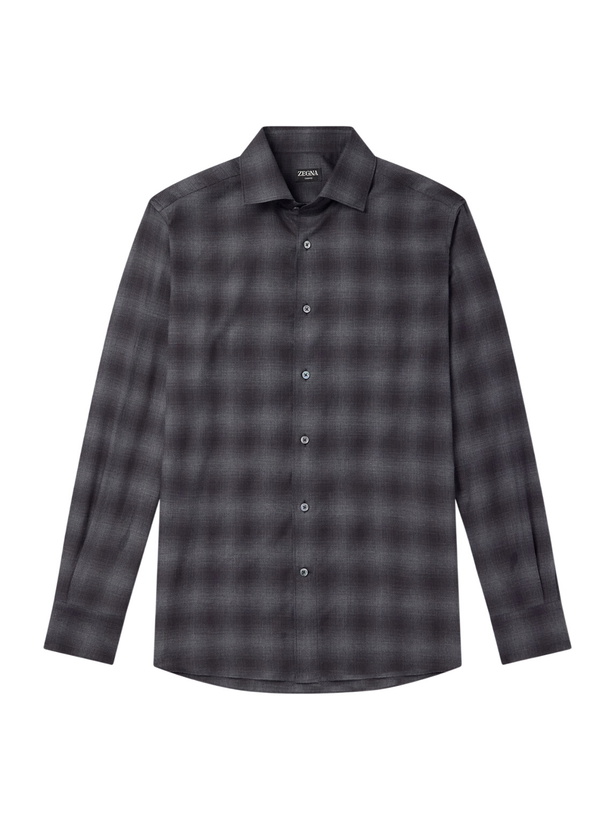 Photo: Zegna - Checked Cotton and Cashmere-Blend Shirt - Blue