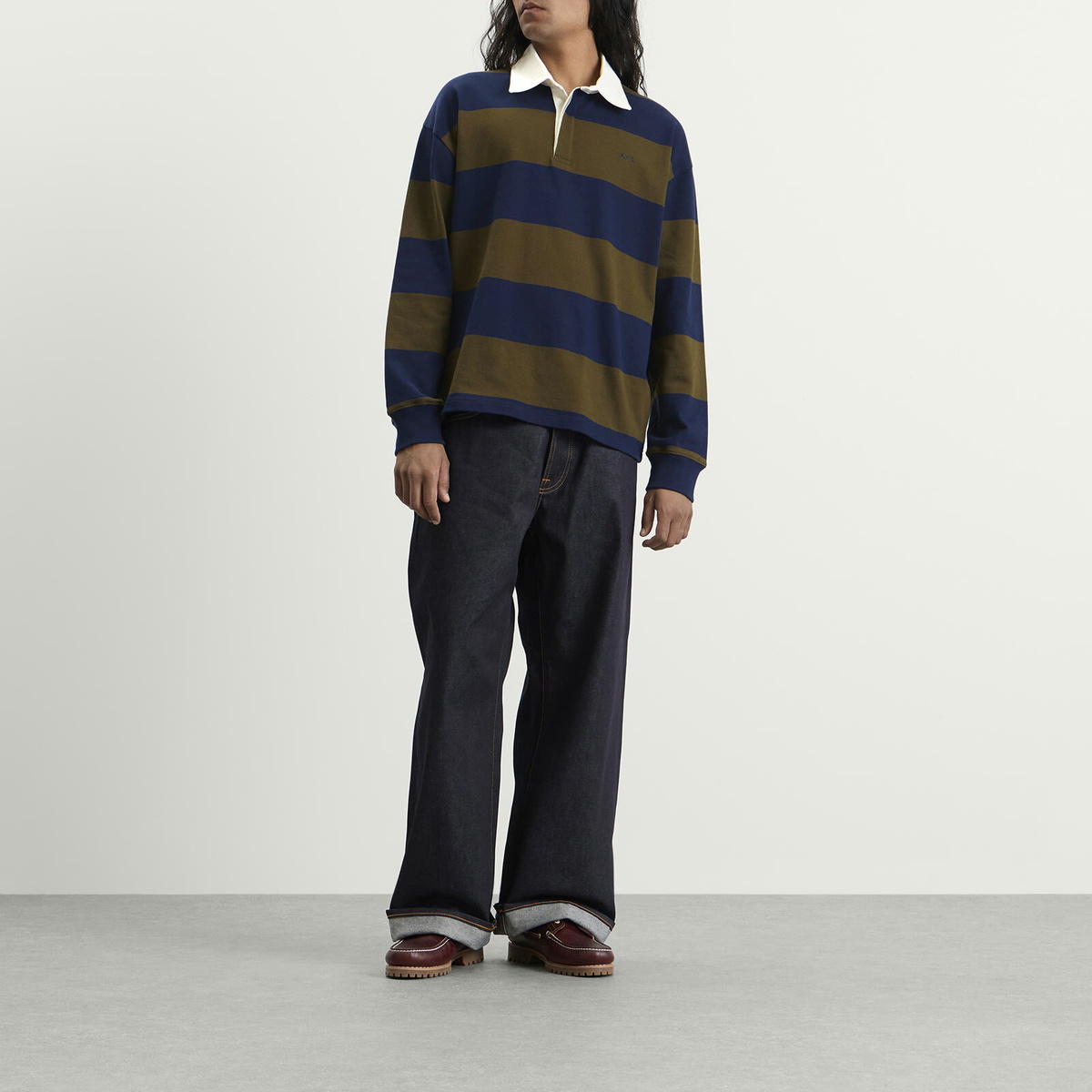A.P.C. Men's Isaac Block Stripe Rugby Shirt in Dark Navy