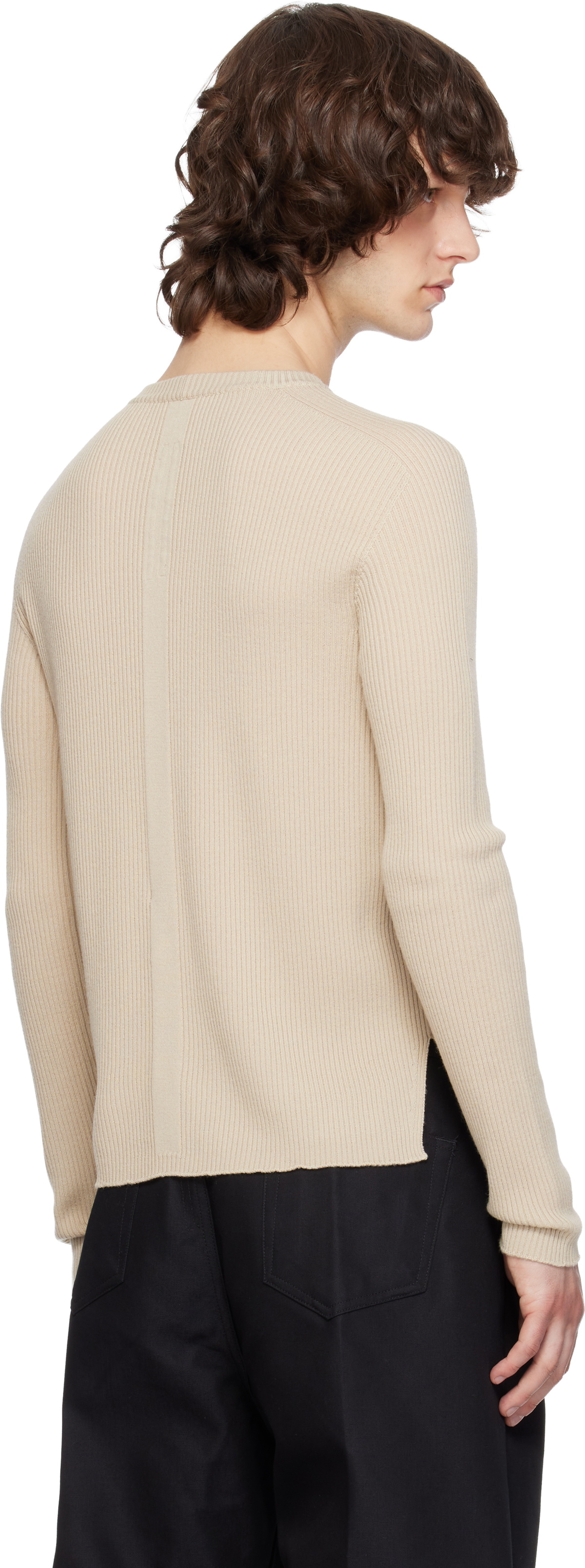 Rick Owens Beige Temple Ribbed Geo Sweater