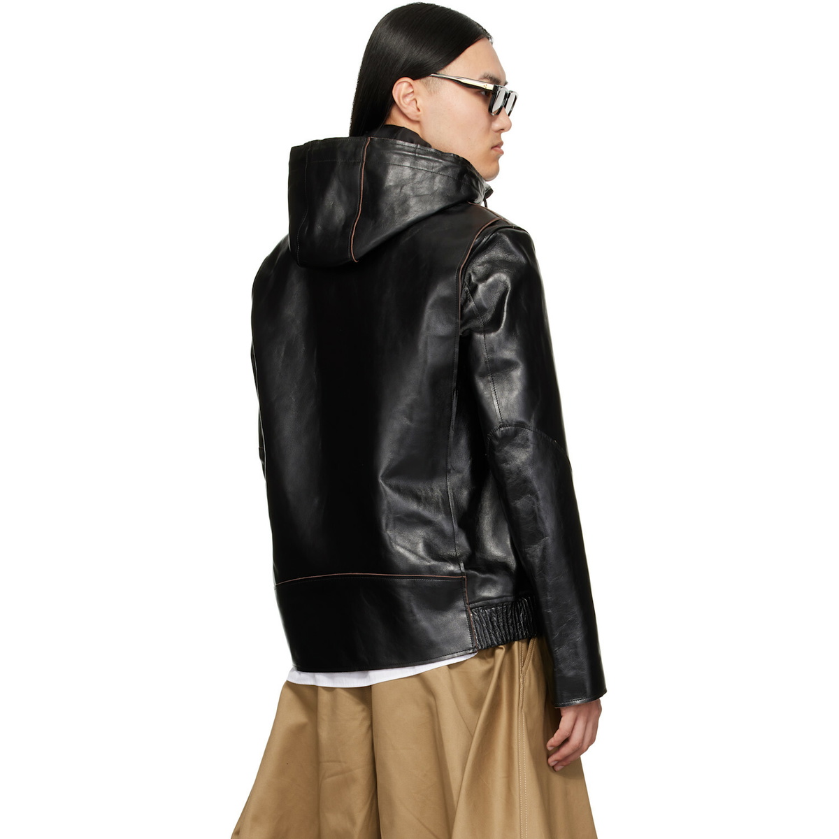 sacai Black Blouson Leather Jacket Sacai