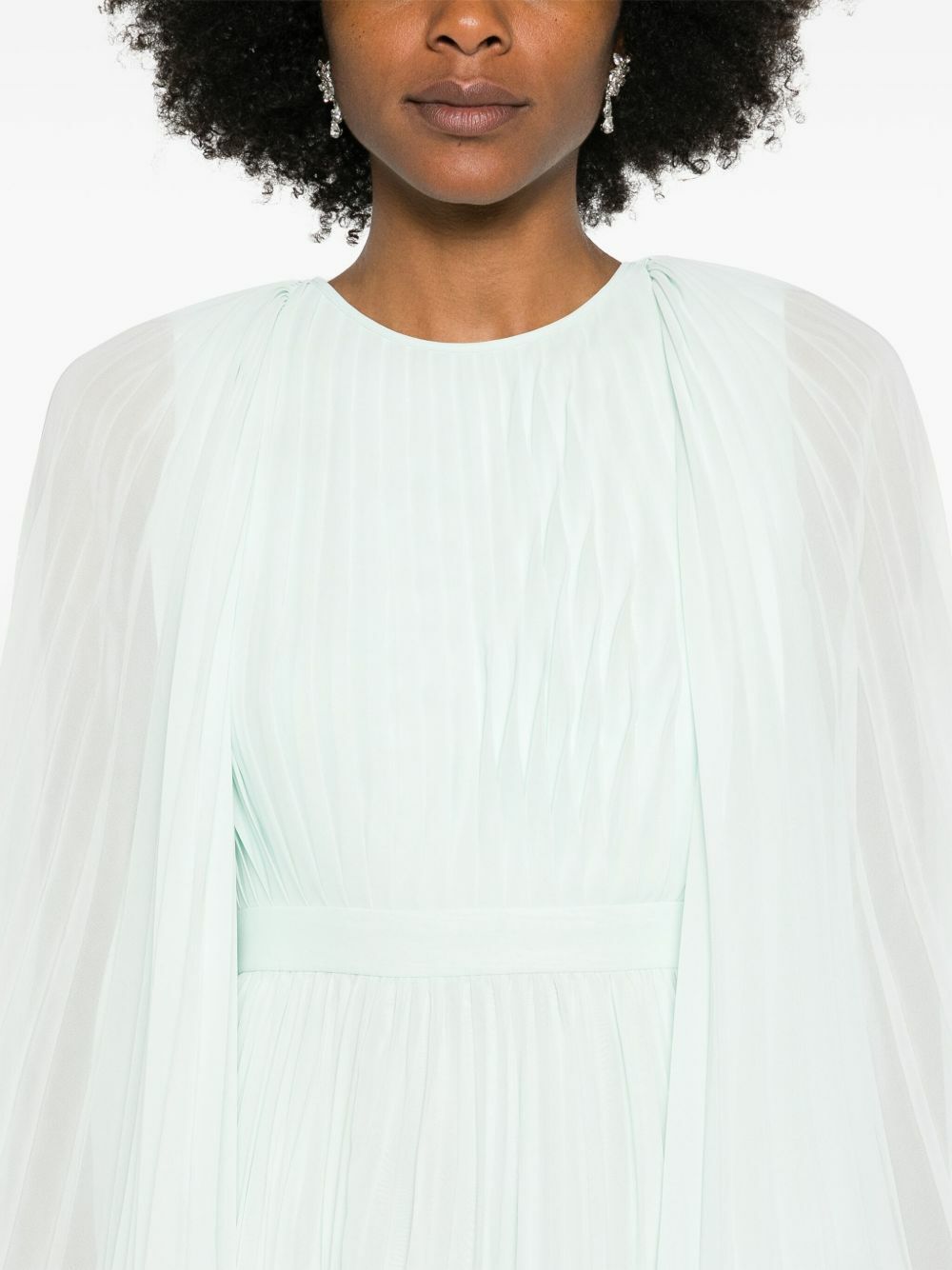 Huishan Zhang Green Plissé Cape Gown