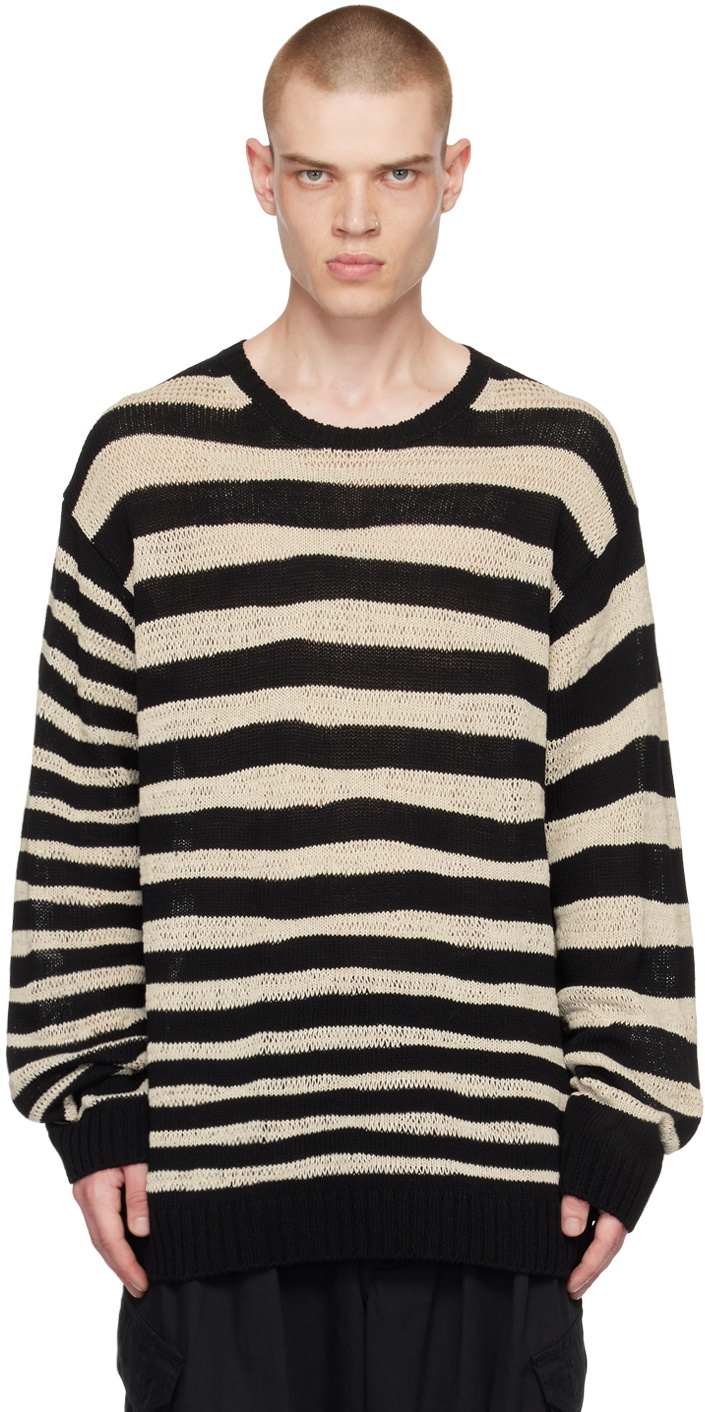 Yohji Yamamoto Black & Off-White Deformed Stripes Sweater Yohji Yamamoto