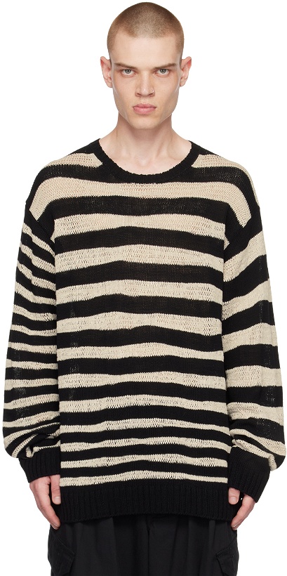 Photo: Yohji Yamamoto Black & Off-White Deformed Stripes Sweater