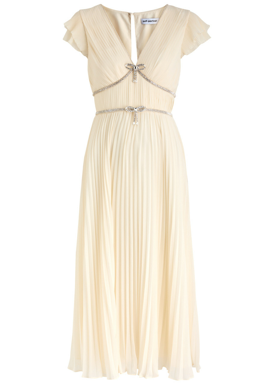 Self-portrait Crystal-embellished Pleated Chiffon Midi Dress