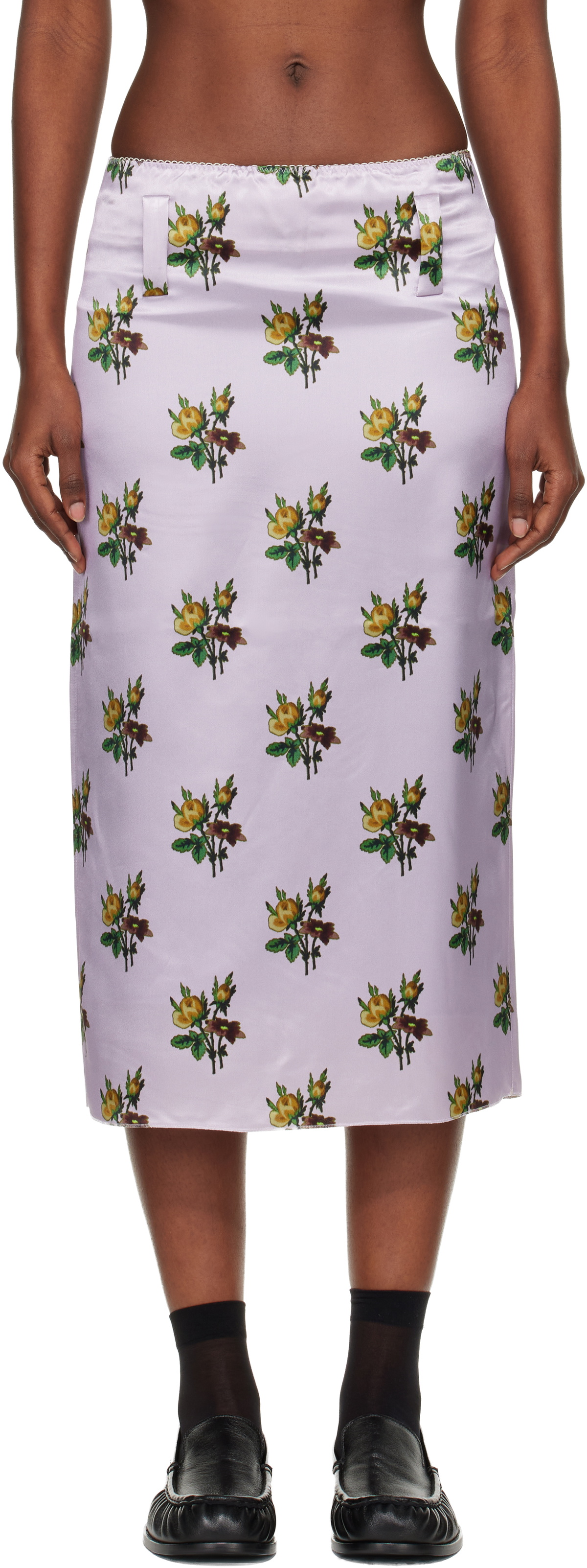 Meryll Rogge Pink Floral Satin Slip Midi Skirt