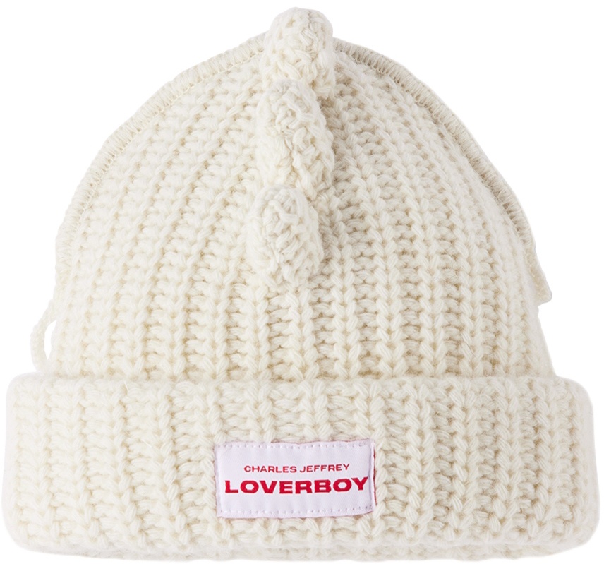 Charles Jeffrey LOVERBOY SSENSE Exclusive Baby Off-White Chunky Spikes Beanie