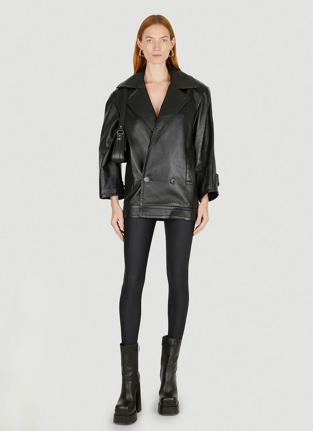Double Breasted Leather Jacket in Black Saint Laurent