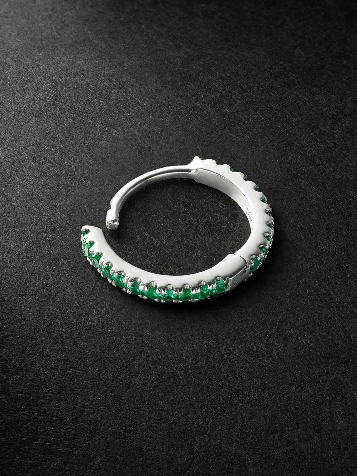 MARIA TASH - 8mm Eternity 18-Karat White Gold Emerald Single Hoop Earring