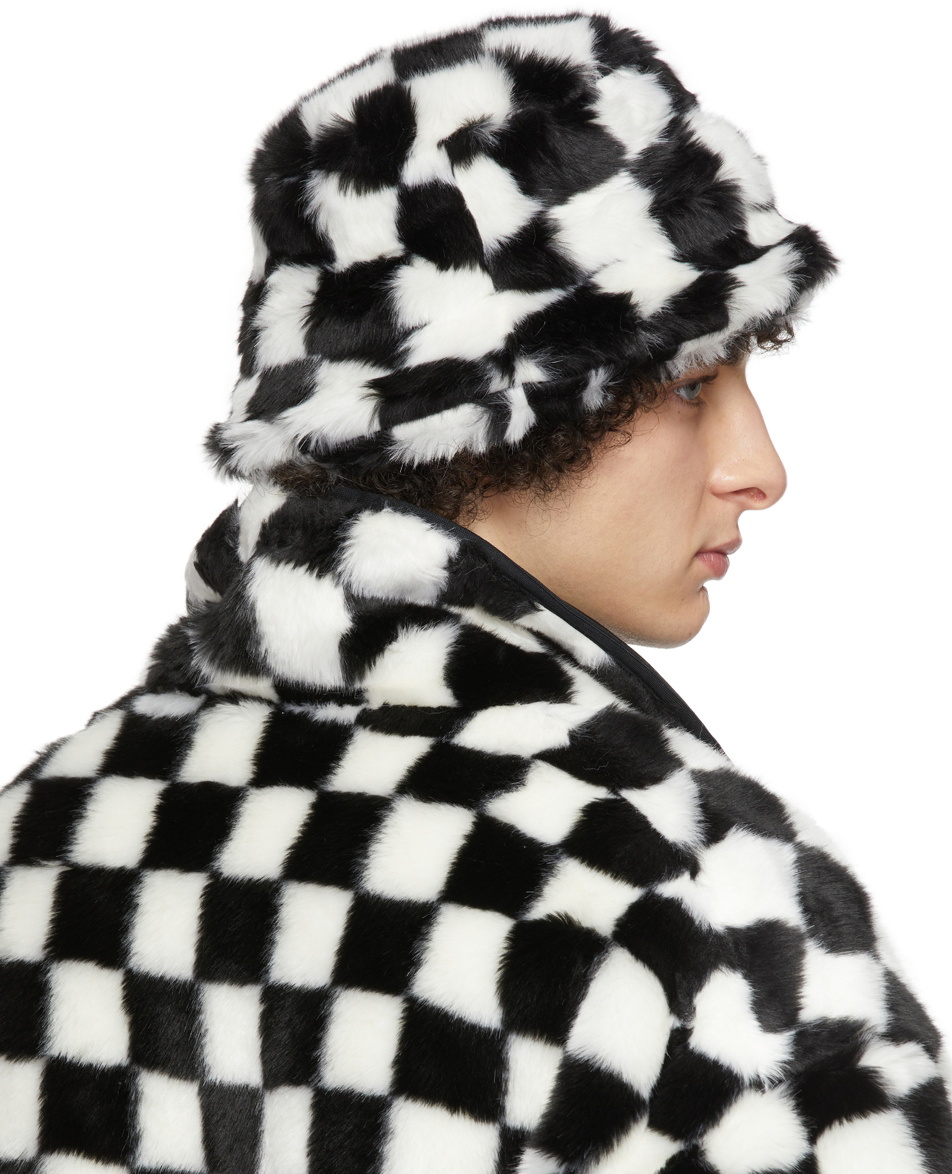 R13 Black White Faux Fur Bucket Hat R13