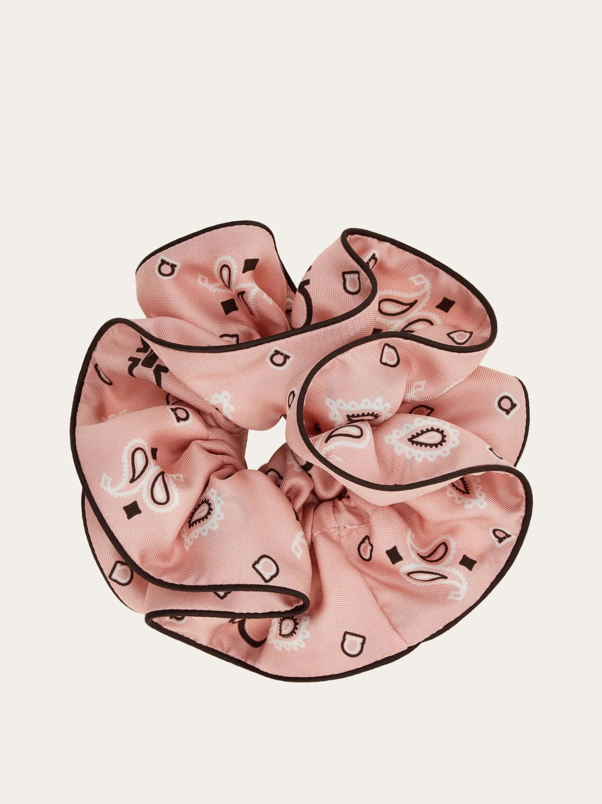 Ferragamo Womens Arabesque print silk scrunchie in Pink