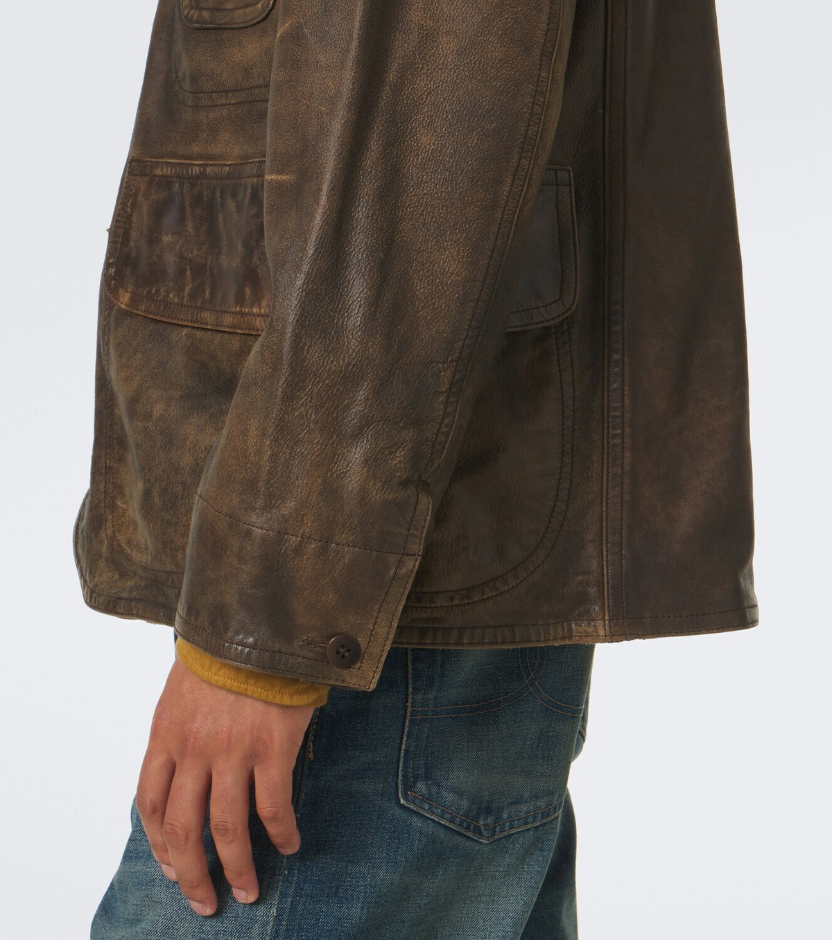 RRL Corduroy-trimmed leather jacket