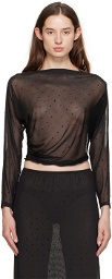 Anna Sui Black Rhinestone Long Sleeve T-Shirt