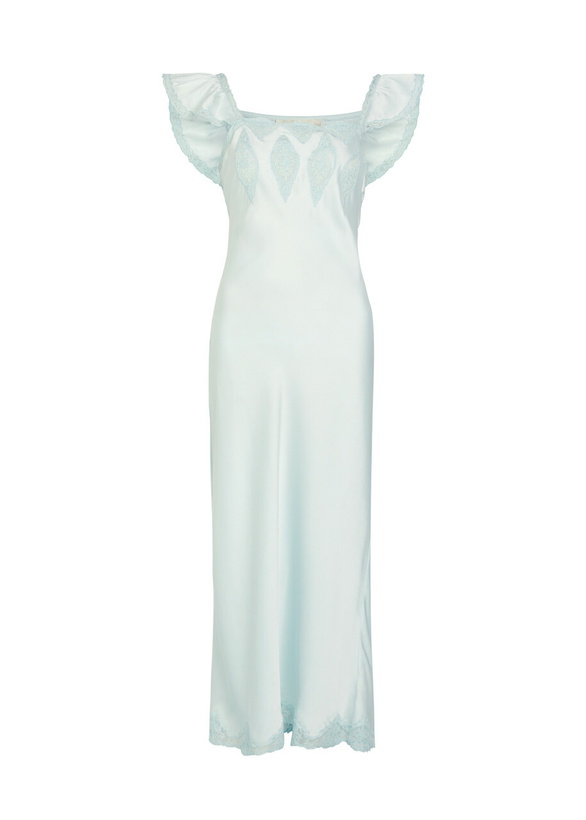 Photo: Loveshackfancy Karmine Lace-trim Satin Midi Dress Light Blue 2