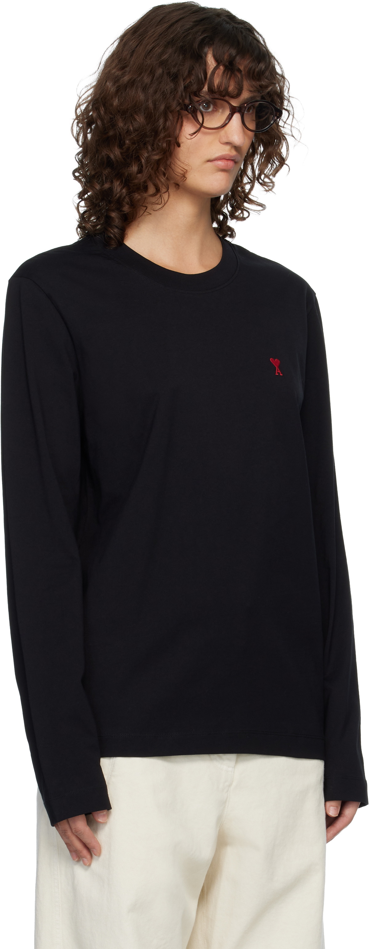 AMI Paris Black Ami de Coeur Long Sleeves T-shirt