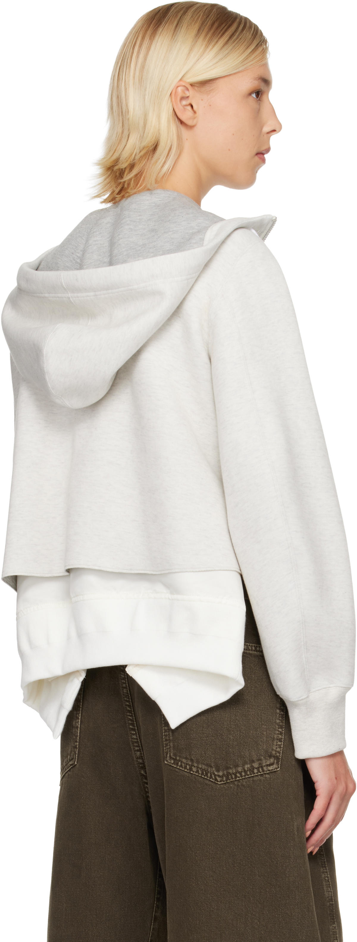 sacai Gray & White Sponge Sweat & Nylon Twill Hoodie