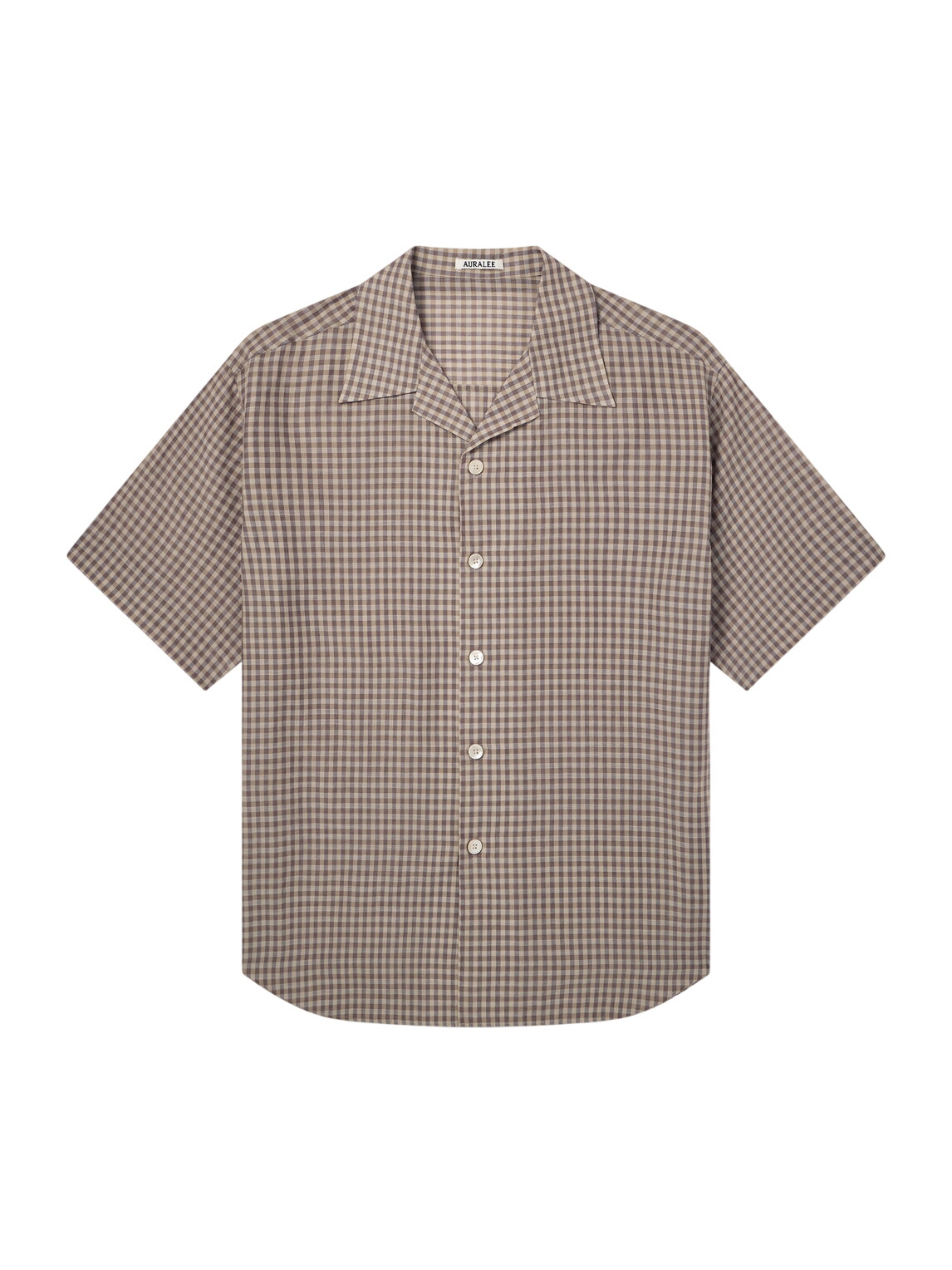 AURALEE Brown Washed Finx Typewriter Open Collar Half Sleeved