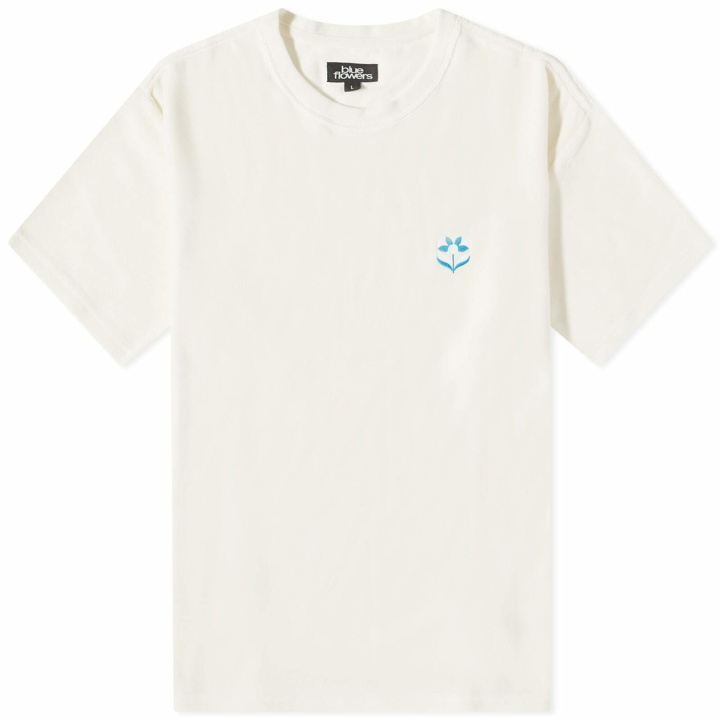 Photo: Blue Flowers Men's Velour Logo T-Shirt in Antique White