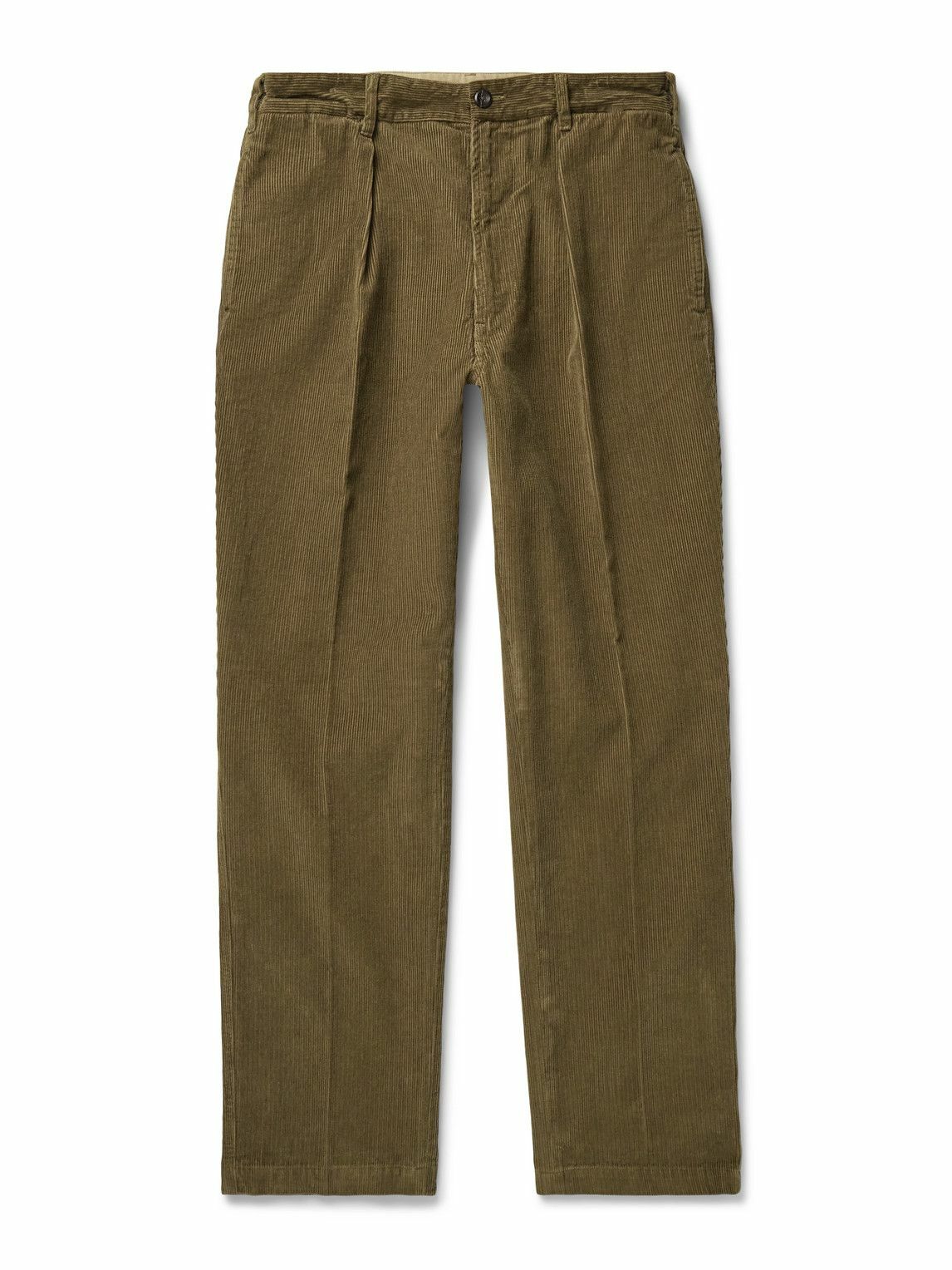 Drake's - Games Tapered Pleated Cotton-Corduroy Trousers - Green