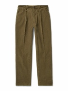Drake's - Games Tapered Pleated Cotton-Corduroy Trousers - Green