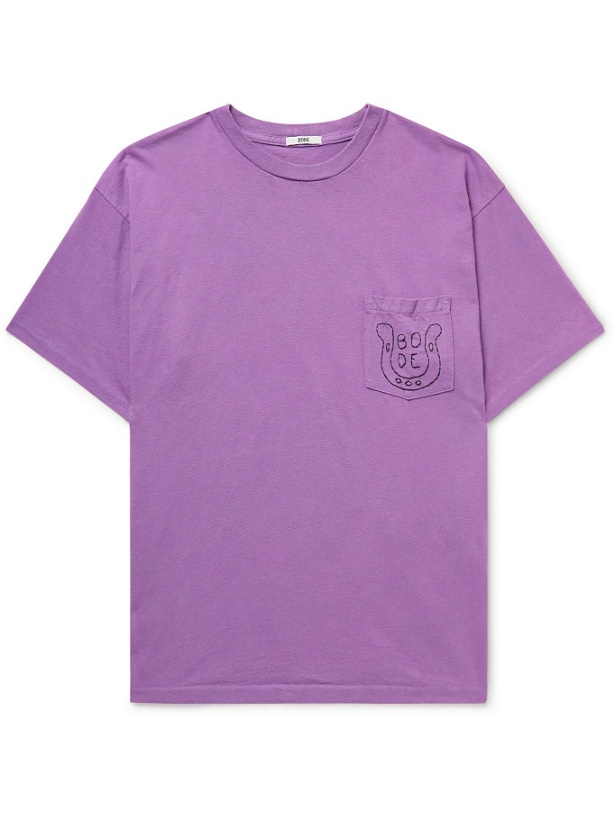 Photo: BODE - Embroidered Cotton-Jersey T-Shirt - Purple