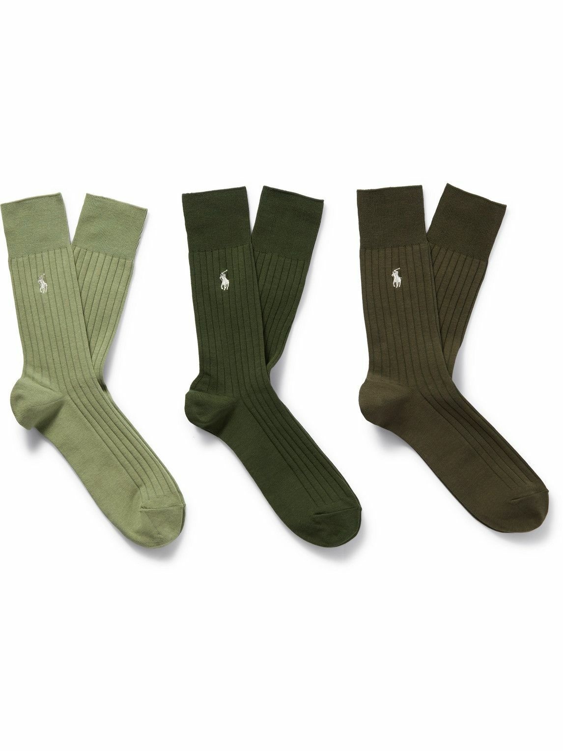 Photo: Polo Ralph Lauren - Three-Pack Logo-Embroidered Ribbed Cotton-Blend Socks - Green