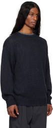 YLÈVE Navy European Linen Silk Basque Knit Sweater