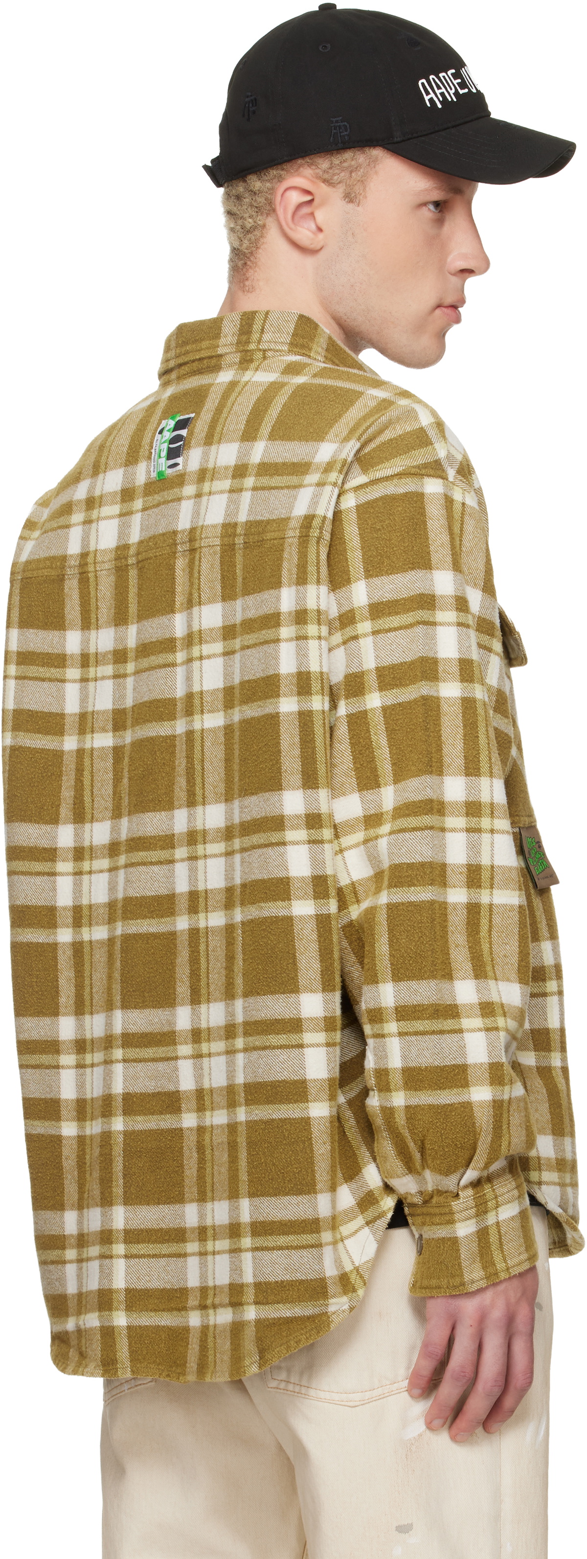 AAPE by A Bathing Ape Khaki Moonface Check Long Sleeve Shirt