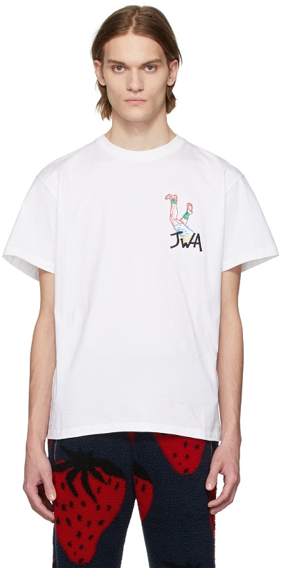 Photo: JW Anderson White Pol Anglada Embroidered 'JWA' Rugby Legs T-Shirt