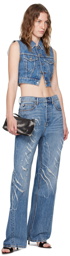 Alexander Wang Blue Laser-Distressed Logo Jeans