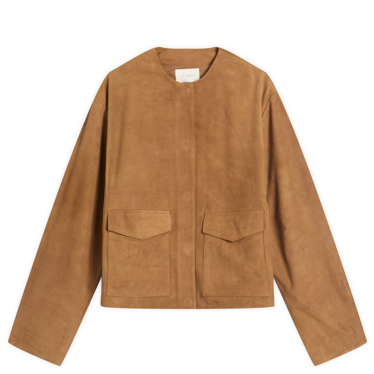 ST. Agni Women's Suede Utility Cocoon Bomber Jacket in Toffee